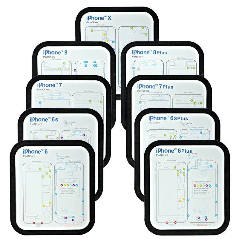9 шт./компл. Профессиональный Магнитный винт коврик метод ремонта коврик для iphone 6 6s 6s 7 8 Plus X телефона Запчасти для iphone Инструменты для ремонта