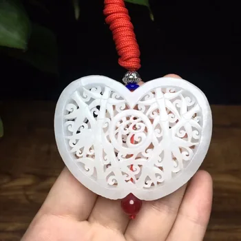 

Hetian yu white hollow blessing pendant, yu fine