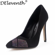 2016 Autumn And Spring Colourful Rhinestone Pointed Toe Suede Leather High Heels Show Party Shoes Women Evening Party
