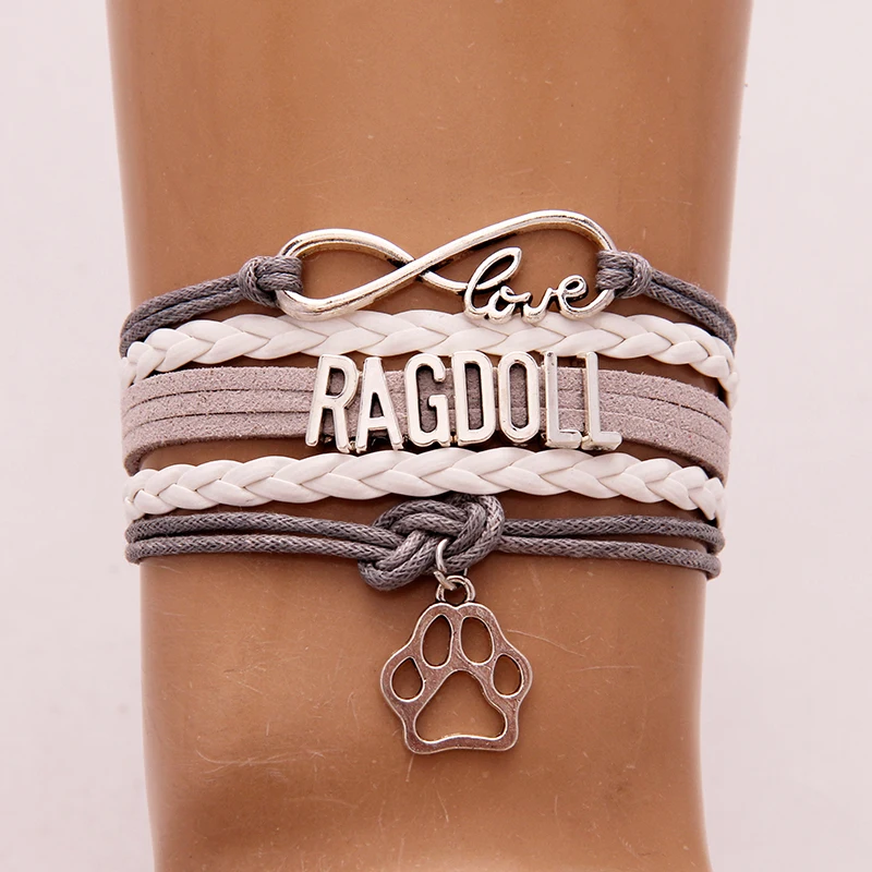 Бесконечная любовь браслет с надписью Ragdoll& Браслеты Pet Cat амулет лапа кожа обернуть ювелирные изделия из веревки для женщин мужчин Прямая