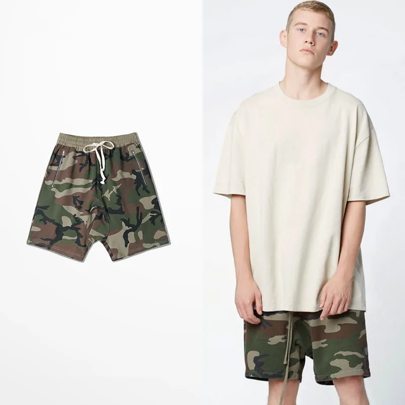Летние повседневные свободные хип-хоп мужские шорты с карманами на молнии камуфляжные строчки с эластичной резинкой на талии мужские s высокие уличные пляжные шорты