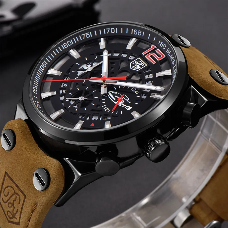 BENYAR Mens Quartz Watch Military 3ATM Waterproof Chronograph Sport Tactical Man Watches Genuine Leather Band Male Clocks (52)