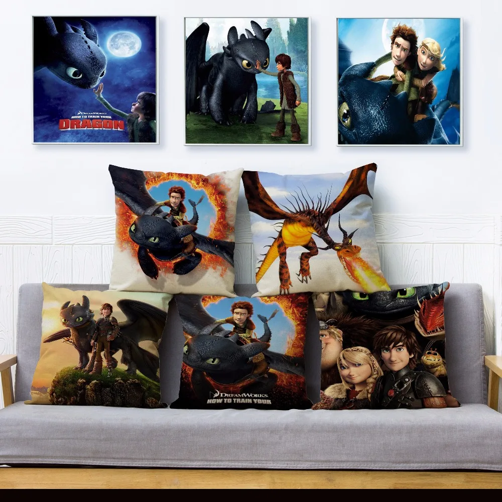 

Anime How To Train Your Dragon Print Throw Pillow Cover 45*45cm Square Cushion Covers Linen Pillow Case Home Decor Pillows Cases