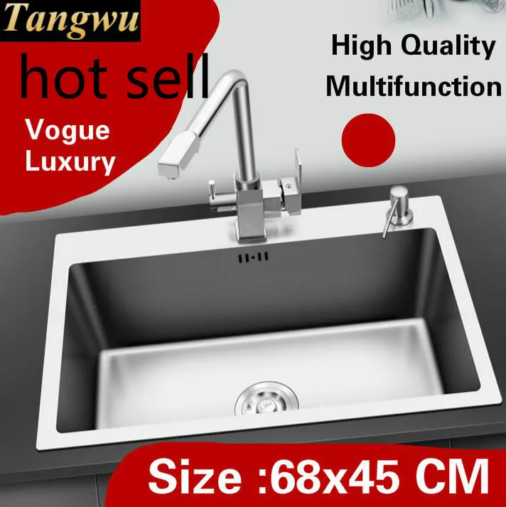 

Free shipping Apartment large kitchen manual sink single trough vogue do the dishes 304 stainless steel hot sell 680x450 MM