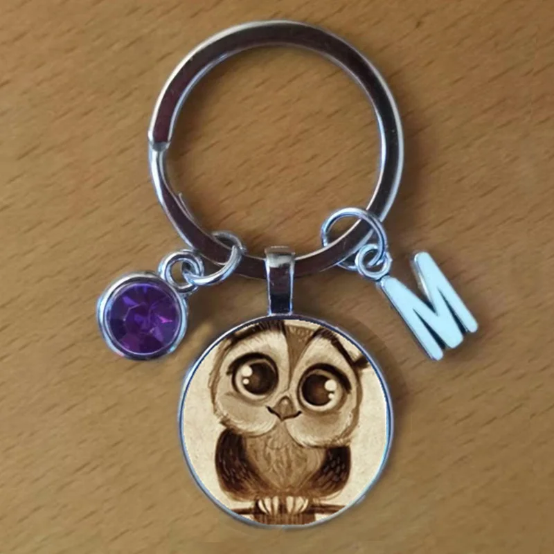 

Owl Keyring,Keychain with Birthstone,Initial Birthstone Personalized Custom