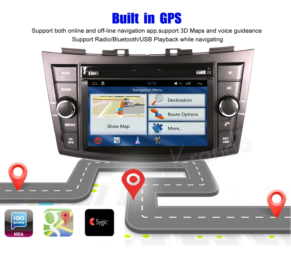 Clearance Krando 7" Android 8.0 car audio radio gps dvd navigation multimedia system for Suzuki Swift 2012-2016 player WIFI 3G DAB+ 2