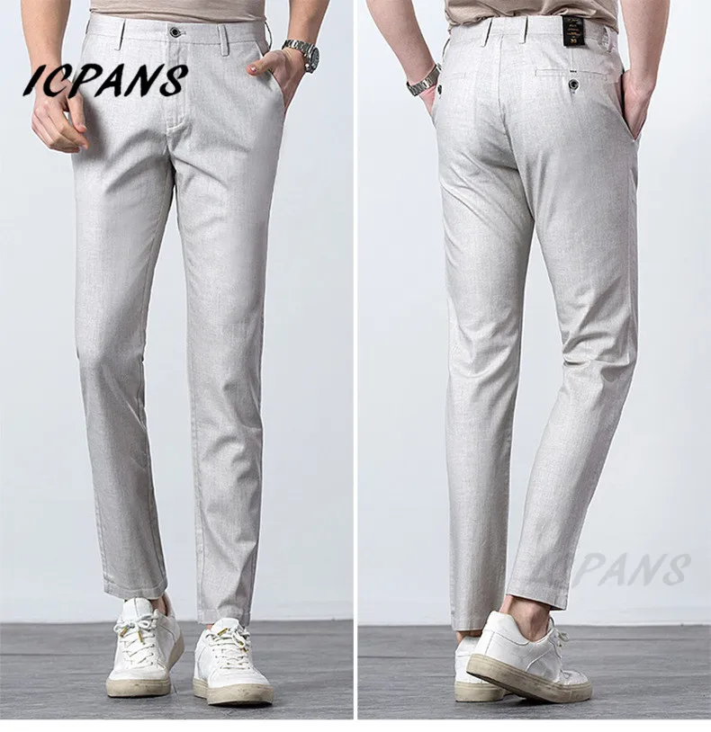 ICPANS Summer Thin Linen Pants Mens Solid Casual Formal Business Trousers Mens Clothing Slim Fit Trousers Male Plus Size 40