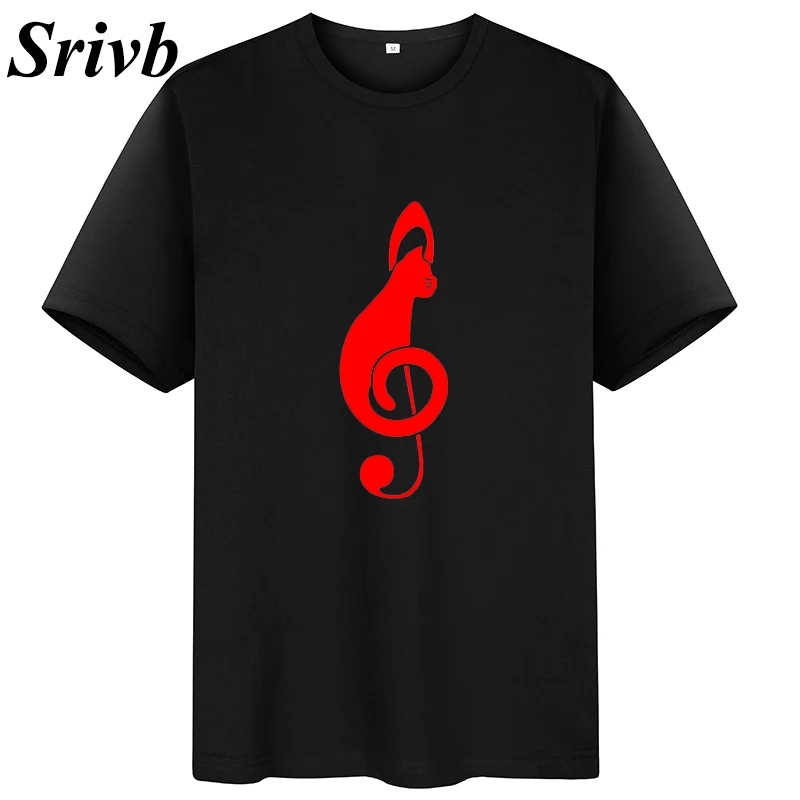 Srivb Кот музыка забавная кавайная футболка Женская Harajuku черный белый хлопок короткий рукав женская летняя футболка с графическим принтом женская футболка - Цвет: Черный