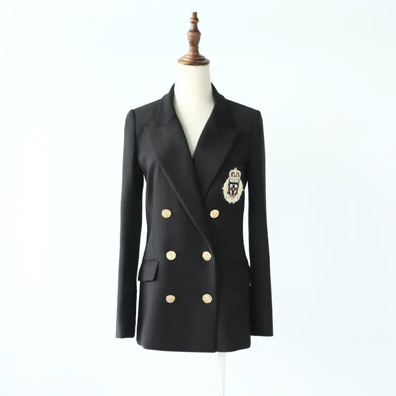 High-end European and American Street Trendy Women's Wear Long Sleeve Slim Handmade Badge Small Suit 2019 Black Suit