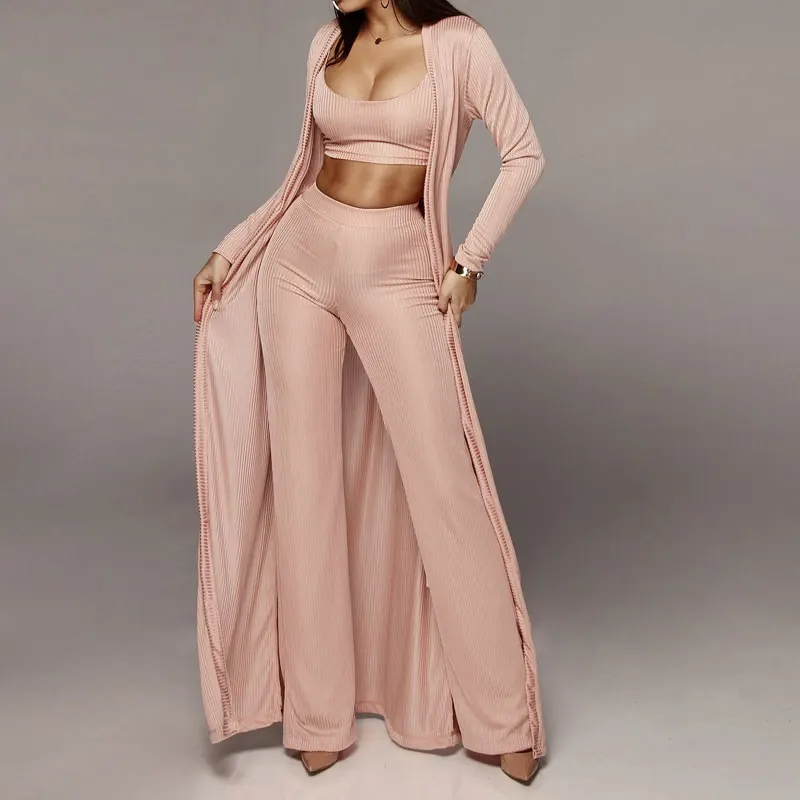 Buy Fashion Casual Women Wide Leg Pants Suits 3pcs