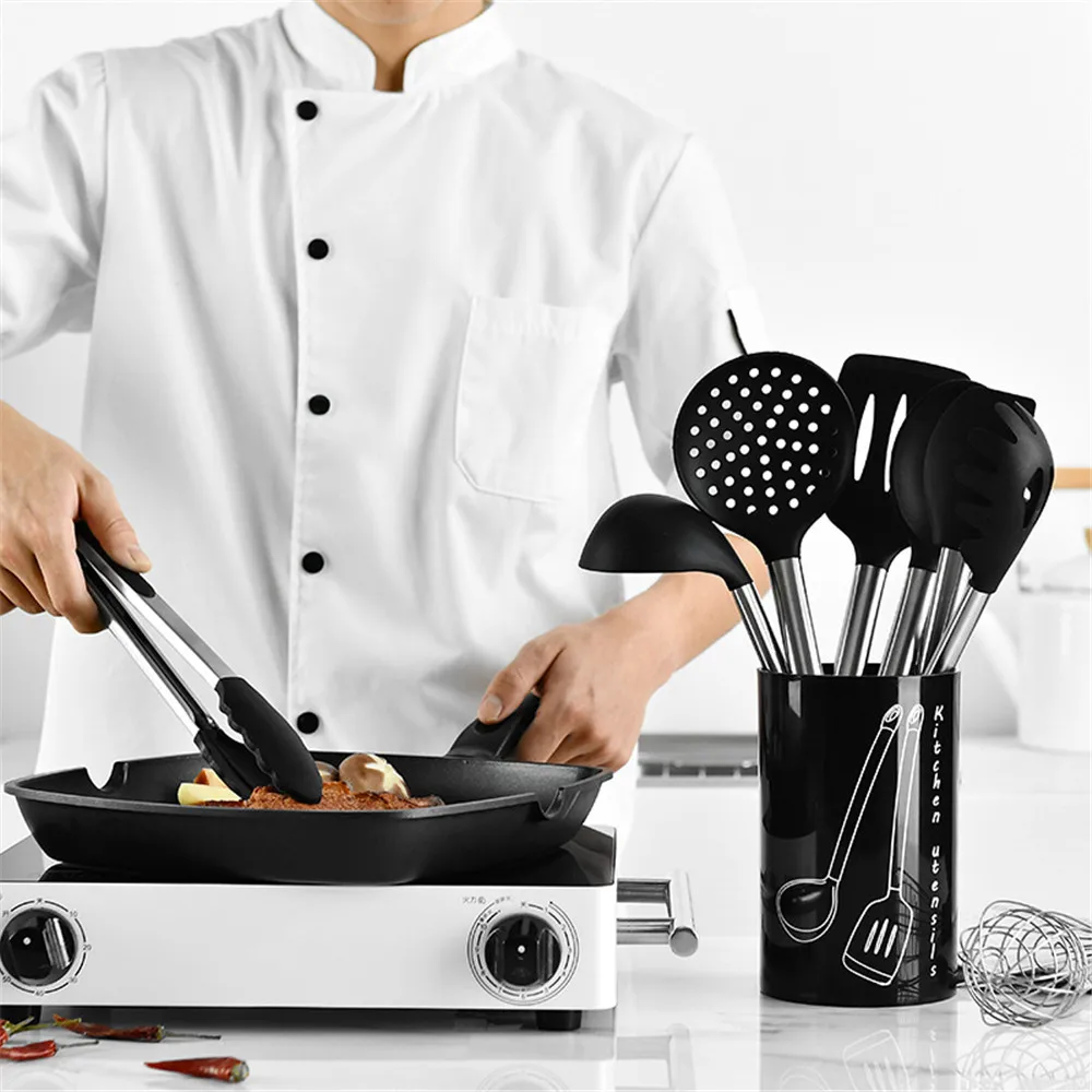  Silicone Spatula Turner Non-stick Scraper Shovel Noodle Soup Spoon Egg Beater Stainless Steel Handl