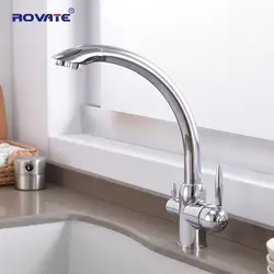 ROVATE бытовой очиститель воды кухонный кран латунный ХРОМ, двойной выход горячей и холодной раковины кран