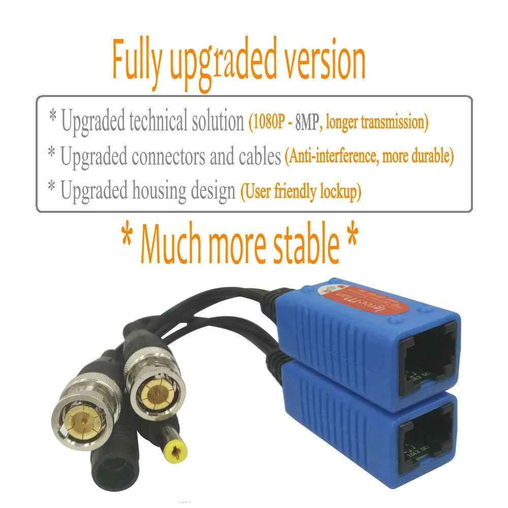 Адаптер Pripaso BNC для RJ45 4 пары Пассивный с питанием Full HD 1080P 5MP камера
