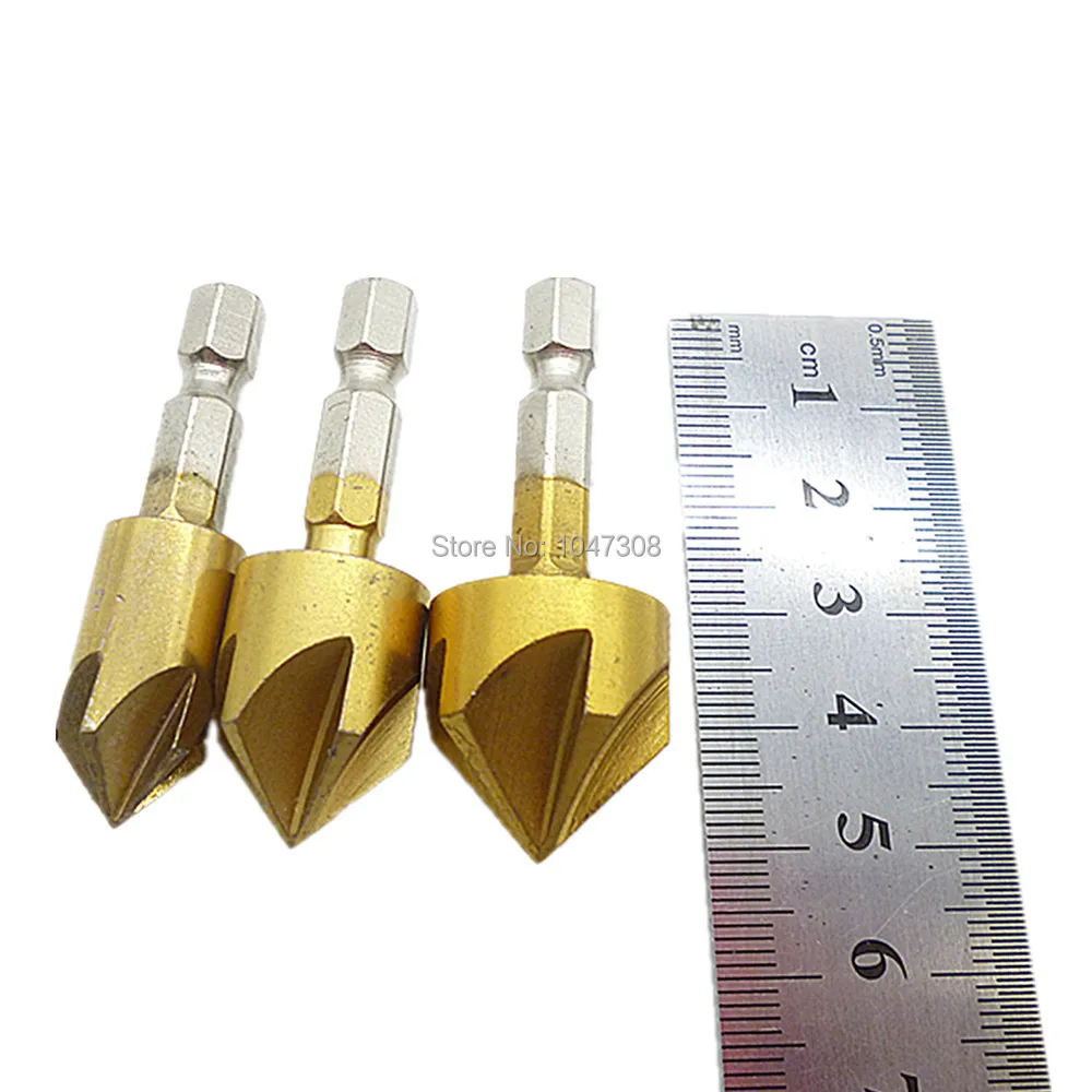 HSS 5 Flute Countersink Drill Bit Set Reamer Woodworking Chamfer