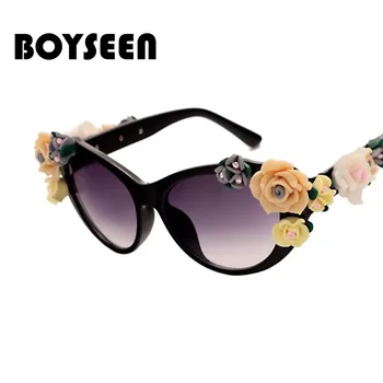 

BOYSEEN Vintage baroque flower sun glasses Three-dimensional rose glasses beach vacation sunglasses Women 9260