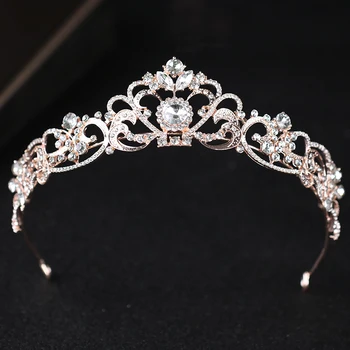 

KMVEXO Elegant Rose Gold Heart Crystal Crown Princess Bridal Wedding Tiara Decoration Headpiece Wedding Hair Accessories Jewelry