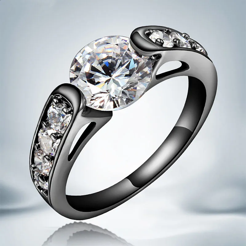 

Shining 1.88carat Cubic Zirconia Wedding Rings For Women Fine Black Gold Filled Jewelry AAA Grade CZ Engagement Ring LR0611