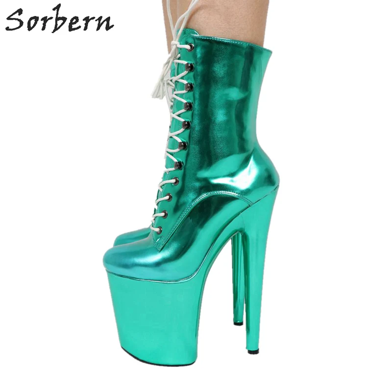 Sorbern/зеленый металлик; женские ботильоны; обувь для танцев на шесте; обувь на экстремальных каблуках; обувь для экзотических танцев; женские ботинки на каблуках; цвет на заказ