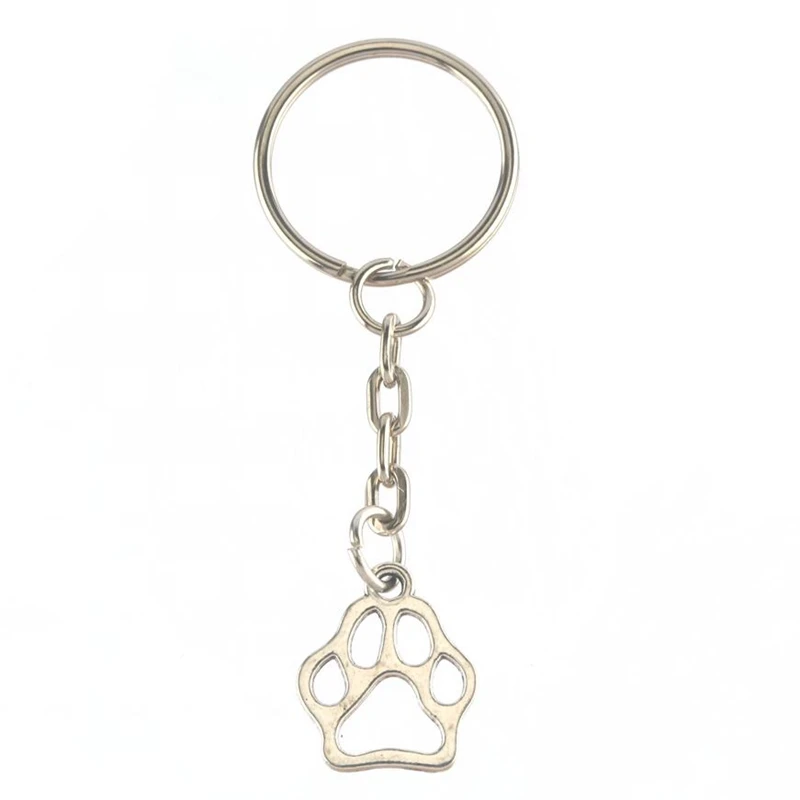 key chains key rings 5pcs Antique Silver Cat Dog Paw Prints Key Rings
