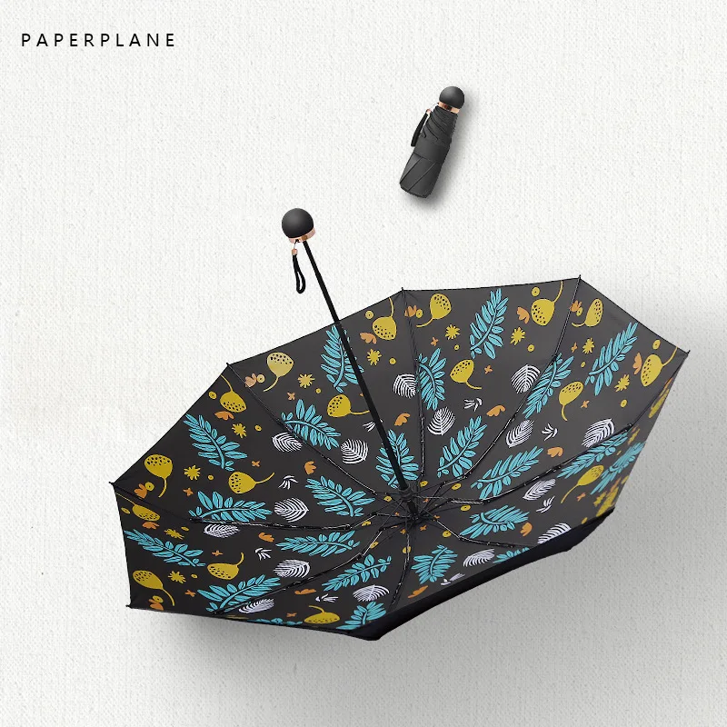 Портативный мини-зонтик дождь Для женщин трехкратно складываемый зонтик ветрозащитный черное покрытие солнцезащитный зонтик Для женщин Зонт подарок для девочек