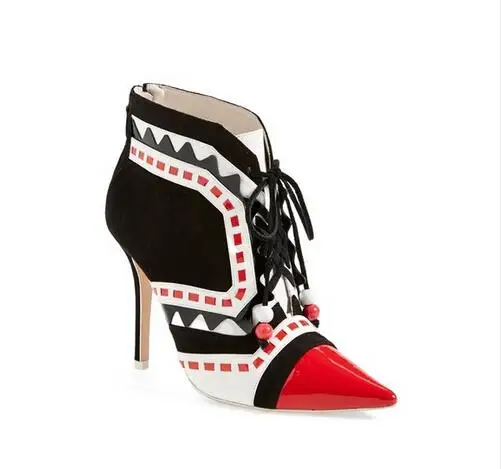 

Gladiator Newest Fashion Women Shoes Cheap Price Hot Selling New Designer Ankle Mixed Color Pointed Toe Beading Lace-Up National