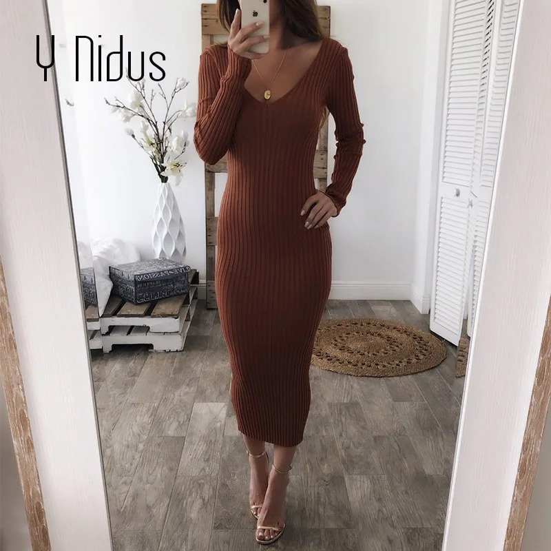 deep v sweater dress