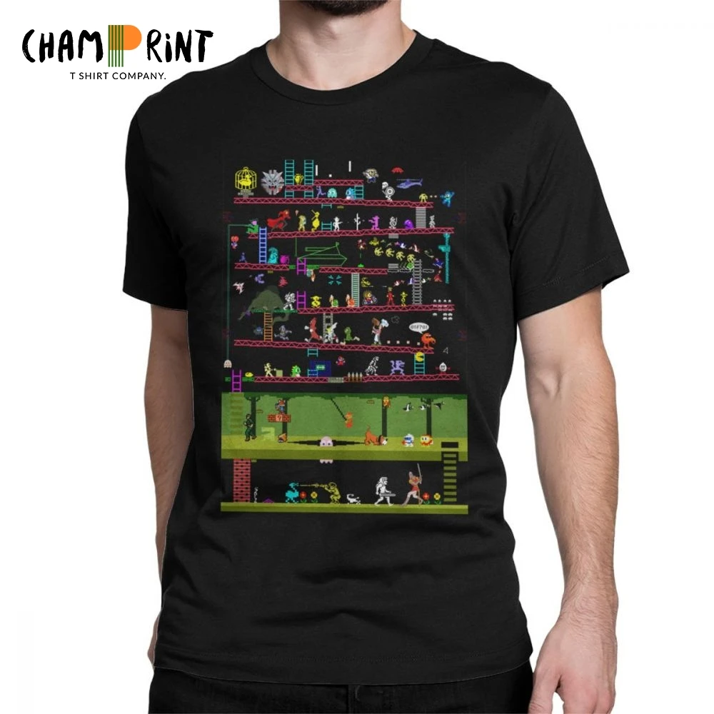 

50 Video Game Classics Men T Shirt Arcade Game Collage Awesome Tee Shirt Short Sleeve FC Console T-Shirt Birthday Gift Tops