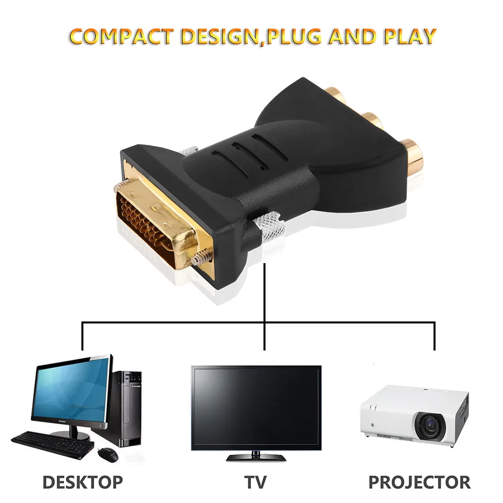 DVI-I 24+ 5 штекер 3 RCA компонентный дисплей адаптер PC HDTV проектор Разъемы позолоченные