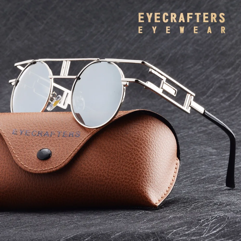 

Women Brand Designer Round Men Gothic Sun glasses Vintage Eyeglasses ROYAL GIRL Quality Metal Polarized Steampunk Sunglasses