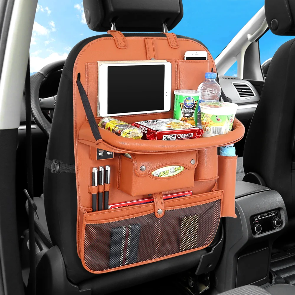 Car Leather Firm Back Seat Storage Hang Bag Organizer Stowing Tidying Baby Kids Sundry Specially Automobile Interior Accessories