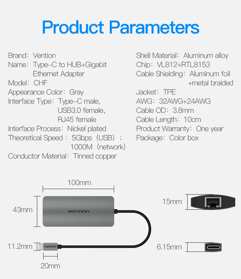 Vention USB C Ethernet адаптер usb-хаб 3 порта конвертер Тип C 3,0 USB к RJ45 Lan сетевая карта для Macbook USB Ethernet переключатель