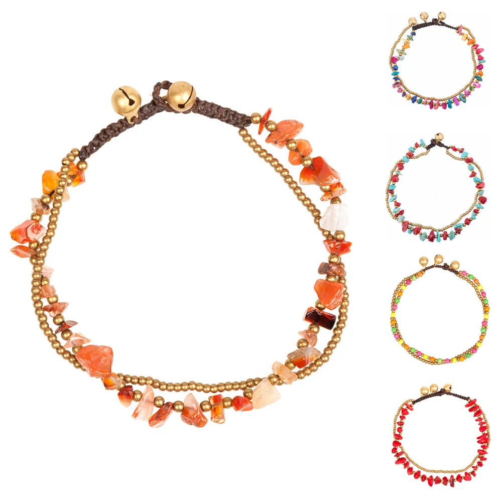 

Women's Simple Design Stone Beaded Chain Two Layers Ankle Bracelet Bohemian Handmade Anklet Foot Chain On The Leg enkelbandje