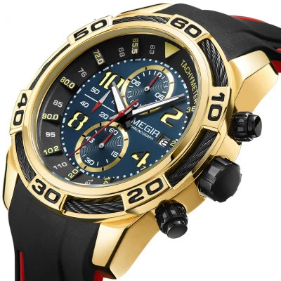 

New Multifunctional timing calendar sports men's silicone quartz watch