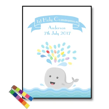 

Canvas Personalize First Holy Communion Baby Shower Gift Guest Fingerprint Sign Baptism Gift Decoration 2 set Inkpad Free