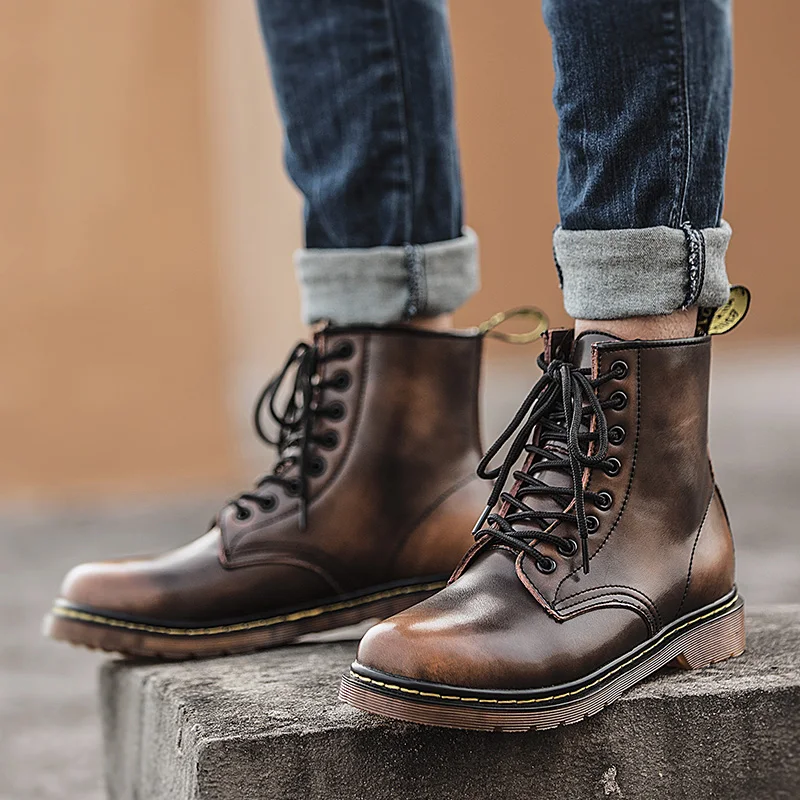 

MYCOLEN Top Brand Men Boots Leather Vintage Martin Boots Couples Shoes Winter Outdoor Working Ankle Boots Scarpe Uomo Invernali