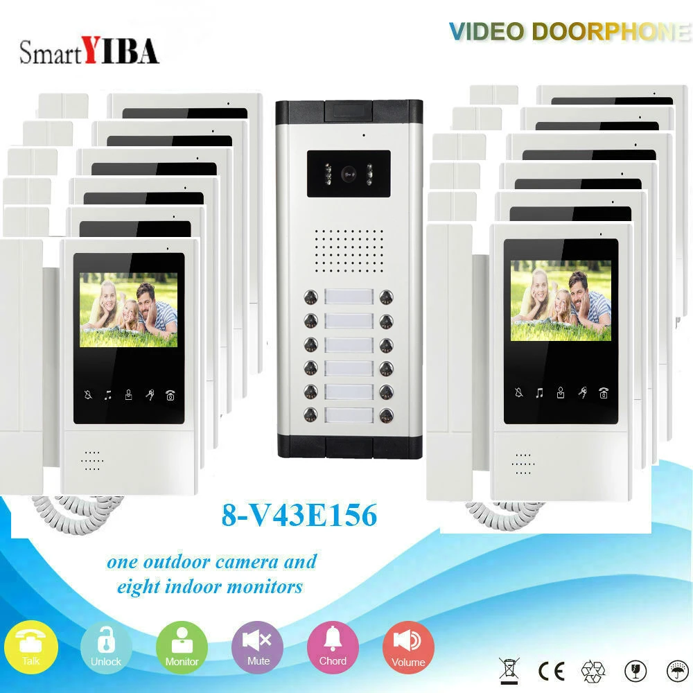 SmartYIBA 4,3 ''TFT ЖК-дисплей Проводной видео-телефон двери дверной звонок громкой связи домофон 12 апартаменты визуальный видео с Открытый ИК
