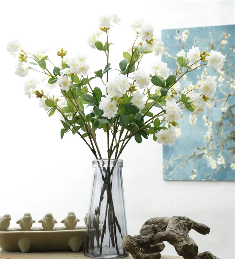 Flone 3 Branch Artificial Cherry Simulation With Leaf Cherry Flower Fake Flower Wedding Home Party Office Decor Floral Art  (3)