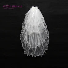 Wowbridal изящные невесты фата с бантом многослойная раффлед карандаш края органзы свадебные аксессуары