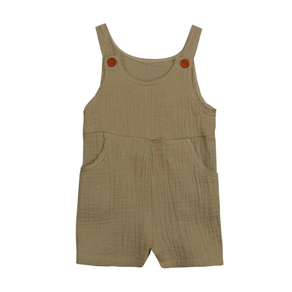 Летний хлопковый льняной комбинезон для новорожденных девочек, комбинезон, одежда без рукавов, повседневная одежда, комбинезон детский - Цвет: Серый