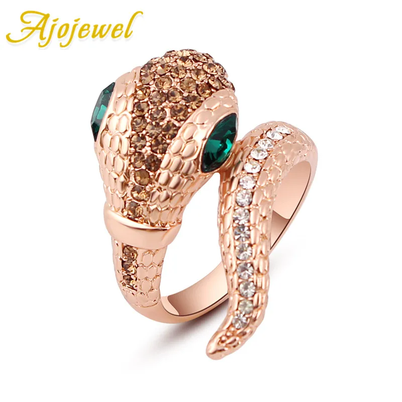 

Snake Ring For Women Pave Setting Green Red Crystal Eyes Rose Gold Jewelry High Quality Finger Jewelry Wholesale