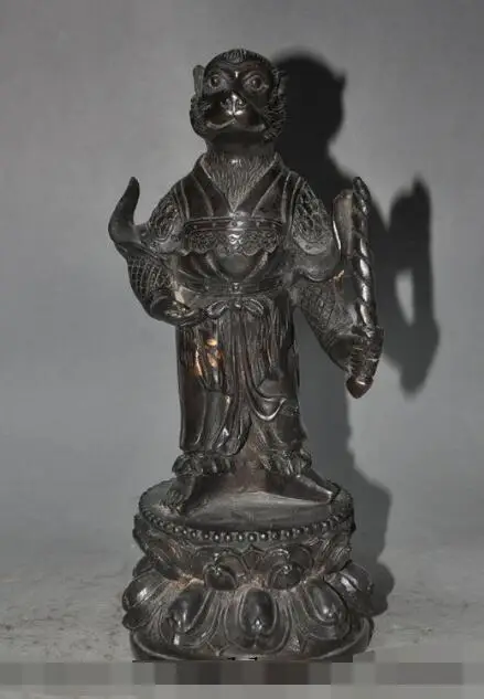 

S00063 9"old chinese pure bronze oxen head people body Bovine King god Generals statue (B0413)