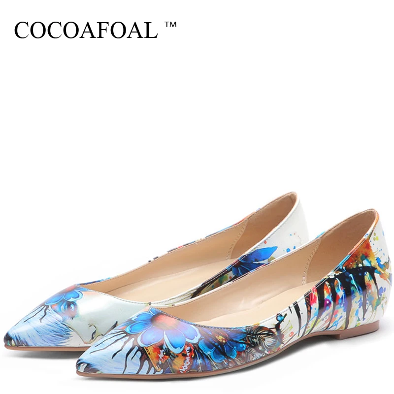 

COCOAFOAL Graffiti Pattern Women's Platform Shoes Pointed Toe Flats Fashion Spring Autumn Shallow White Platform Ballet Shoes