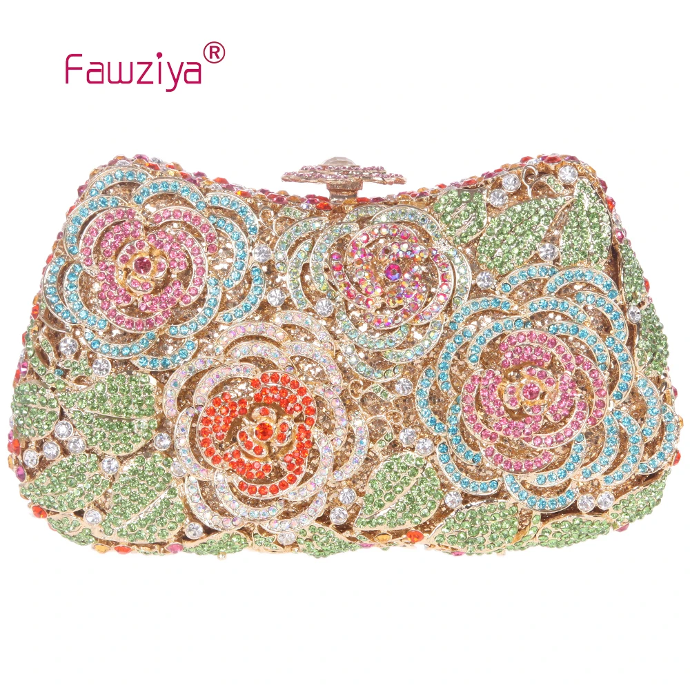 Fawziya Hanging Flower Bags Rose Clutch Purse Luxury Rhinestone Clutch