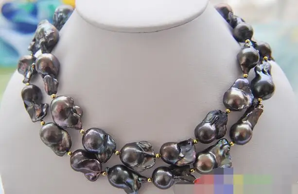

gem nanJ0778 BLACK BAROQUE KESHI REBORN PEARL NECKLACE