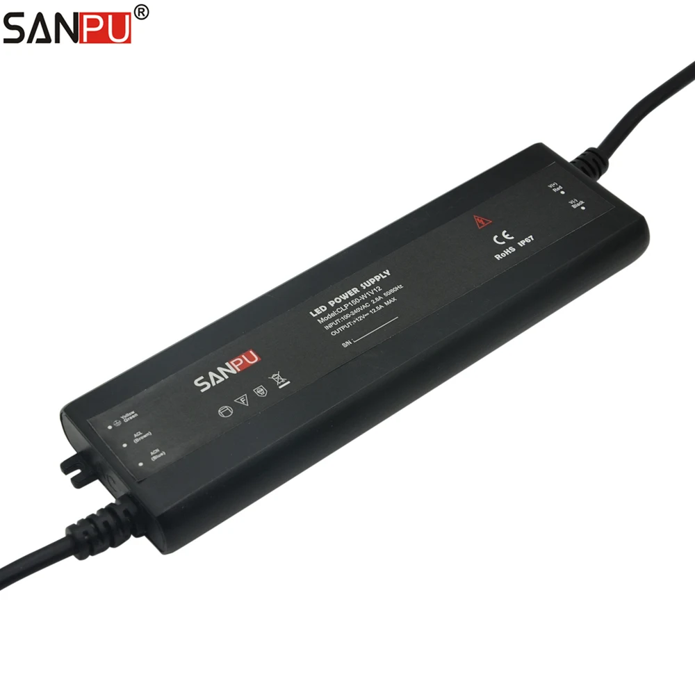 SANPU 12 вольт тонкий блок питания IP67 водонепроницаемый пластик 150 Вт 12 ампер постоянное напряжение 12 В светодиодные ленты Драйвер AC-DC CLP150-W1V12 - Color: with SANPU logo