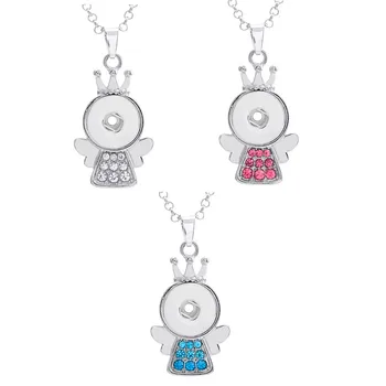 

Metal 18mm Snap Buttons Rhinestone Queen Tiara Fairy Necklace Jewelry Mix Colors 12pcs/lot