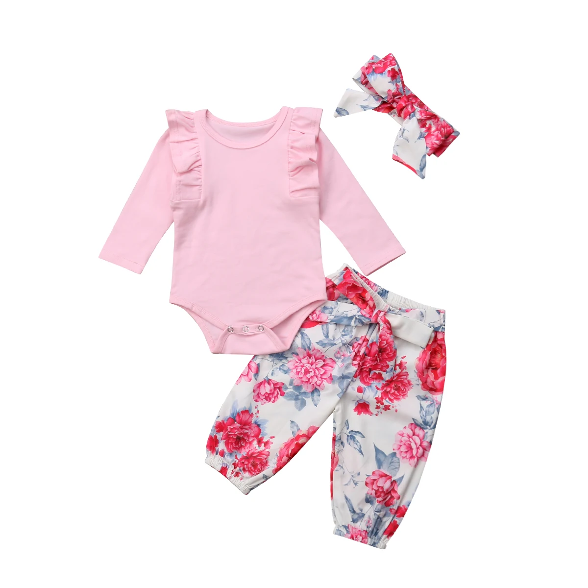 

Newborn Baby Girls Floral Clothes Set Pink Tops Romper Pants 3Pcs Outfit Set Clothes