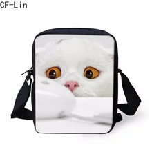 Новые Детские Для женщин Для мужчин Мини Креста тела сумки милый 3D животных Белый Кот мопса печатные небольшой сумки на плечо мальчик школьные сумки