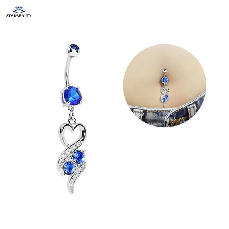 

1Pc women's Love Heart Pendant Surgical Steel Crystal Belly Ring Body Piercing Navel Jewelry 14G Fashion Dangle Belly Rings