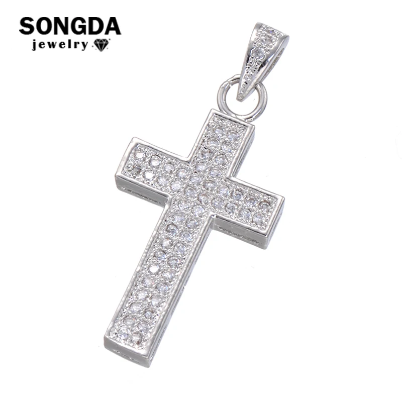 

SONGDA Jesus Kirsite Crucifix Pendant Silver Micro Paved Zircon Crystal Charms for Jewelry Making DIY Necklace Christian Jewelry